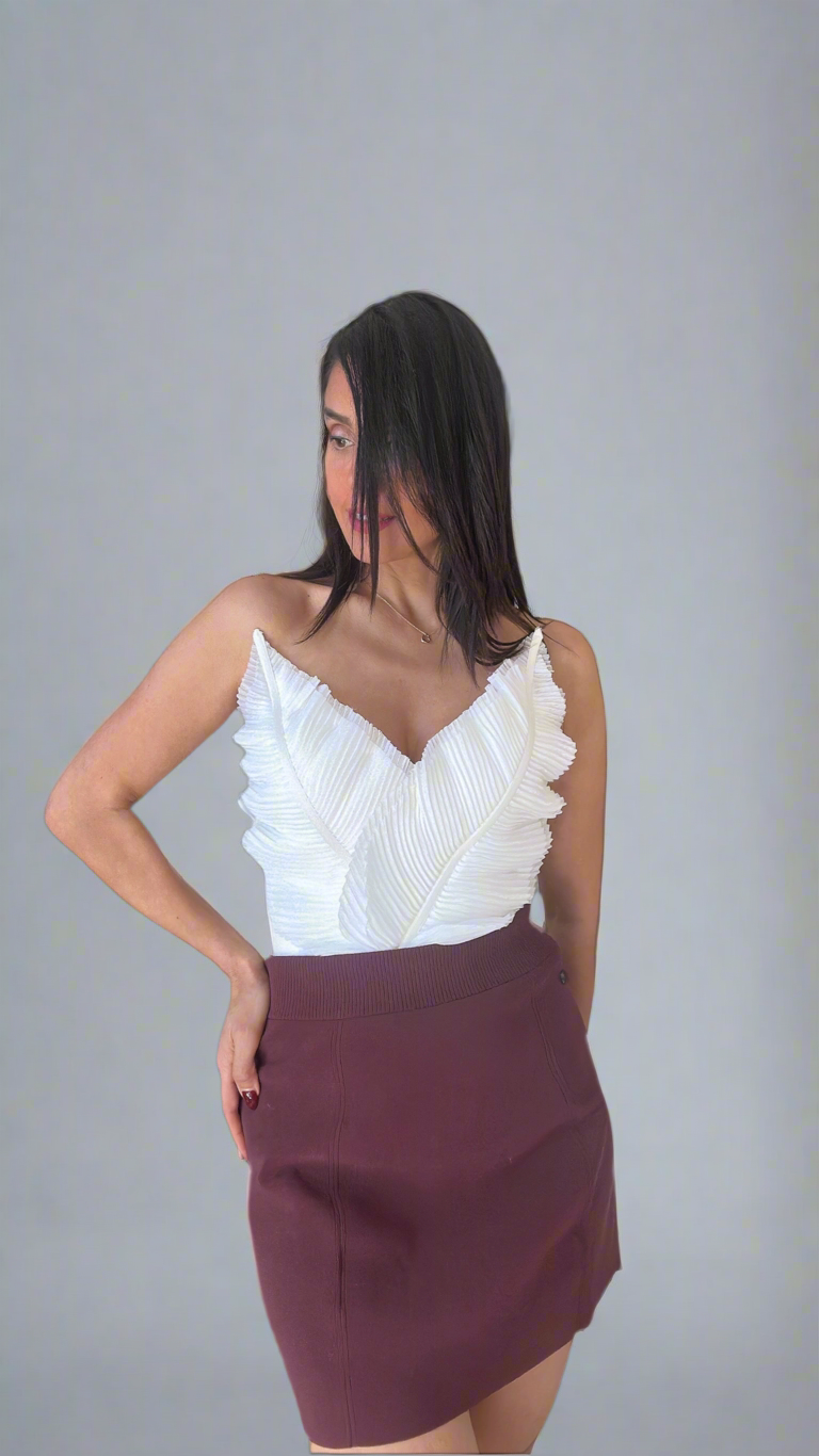 White Back-Tie Decollete Top with Handcrafted Petals.